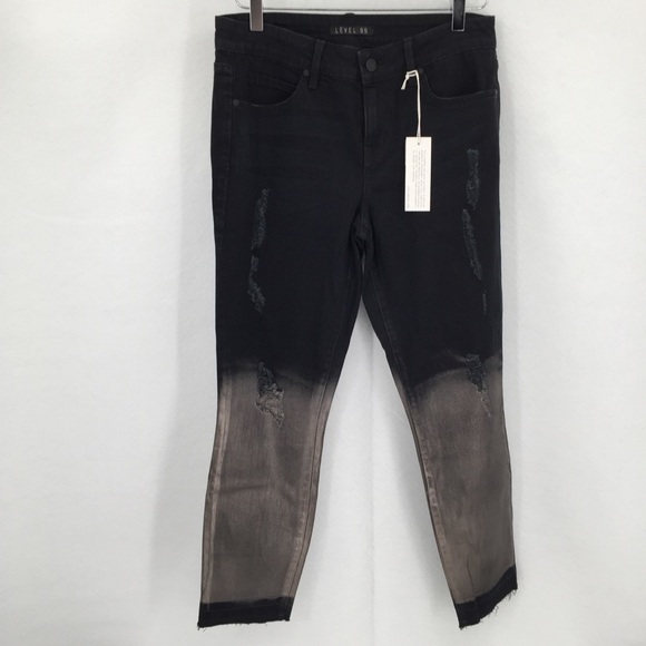 Level 99 Amber black metallic gold crop jeans dip dye distressing new 28 - Picture 2 of 9